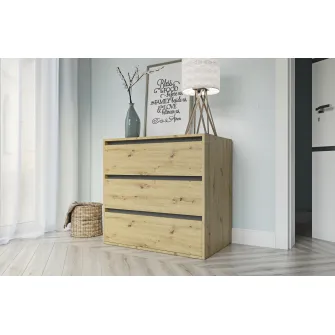 Comoda 4home Ideea K, 76x80x42 cm, 3 sertare, Stejar Artizanal/Gri Grafit