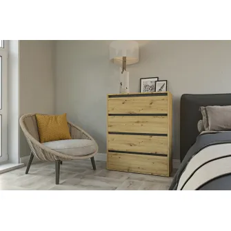 Comoda 4home Ideea K, 80x100x42 cm, 4 sertare, Stejar Artizanal/Gri Grafit
