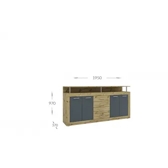 Комод 4home Praga, 195x97x37 см, Дуб Сонома/Нимфея Альба