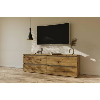 Comoda TV 4home Ideea, 52x160 cm, 2x2 sertare, Satin/Stejar Kraft Auriu