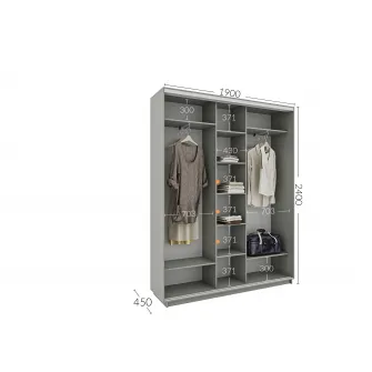 Dulap Cupe 4home, 2 Usi PAL 1Oglinda, Gri Grafit, 190x45x240 cm
