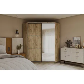 Dulap Cupe de Colt 4home, 1PAL 1 Oglinda, Stejar Craft Gri 2P-05, 120x240x120 cm