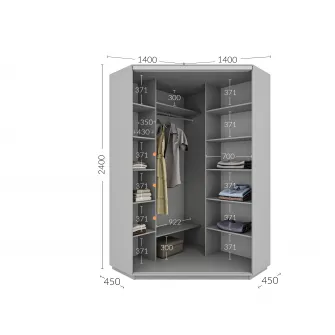 Dulap Cupe de Colt 4home, 1PAL 1 Oglinda, Stejar Craft Gri 2P-05, 140x240x140 cm