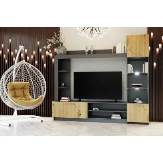 Living 4home Delux, 203.2x177x33 cm, Gri Grafit/Stejar Artizanal
