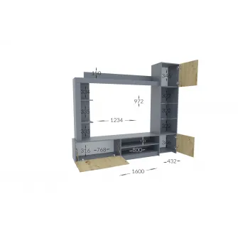 Living 4home Delux, 203.2x177x33 cm, Stejar Kraft Gri/Gri 