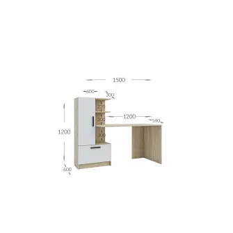 Masa 4home Standard (Masa dreapta), 150x120x60 cm, Stejar Kraft Auriu/Nimfea Alba
