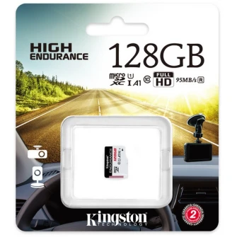 128GB microSD Class10 A1 UHS-I FC  Kingston High Endurance, 600x, Up to: 95MB/s, High performance, Seamless recording