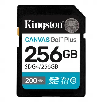 256GB SD Class10 UHS-I U3 (V30)  Kingston Canvas Go! Plus G4, Read: up to 200MB/s, Write: up to 160MB/s, Ideal for DSLRs/Drones/Action cameras