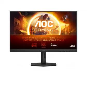 27.0'' AOC IPS LED Q27G4XF Black (0.5ms, 1000:1, 450cd, 2560x1440, 178/178, 2 x HDMI2.0, DisplayPort, Refresh Rate up to 180Hz, Console mode 1440p@120Hz, NVIDIA G-Sync, HDR400, Height Adjustment, Audio Line-out, VESA)
