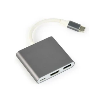 Adapter USB-C to 3-in-1 - Gembird  A-CM-HDMIF-02-SG, USB-C to 3-in-1 charging +HDMI (4K@30Hz) + USB3 adapter