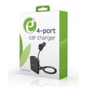 Автомобильное зарядное устройство USB - EnerGenie EG-4U-CAR-01, 4 порта USB, вход 12/24 В пост. тока, выход: до 2,4 А, одновременная зарядка до 4 устройств, 2 порта для передних и 2 порта для пассажиров на заднем сиденье, повороты , Кабель 1,8 м, Черный