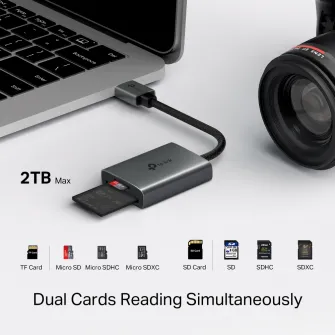 Card Reader TP-LINK UA430, USB-A 3.0, SD + microSD UHS-II / UHS-I, Portable, Stylish, Minimalist design, The reading speeds up to 200 MB/s