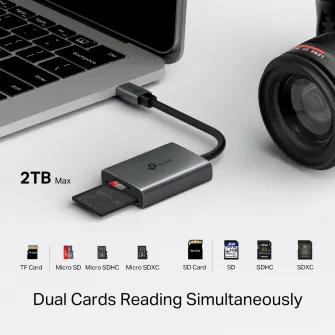 Card Reader TP-LINK UA430C, USB-C 3.0, SD + microSD UHS-II / UHS-I, Portable, Stylish, Minimalist design, The reading speeds up to 200 MB/s