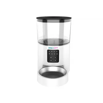 Easy Pet automatic pet feeder 4L for dogs and cats, Program from 3 to 6 meals/day, Control panel, Child lock, Dual power modes: USB cable/batteries (3xLR20/D not included), Transparent container, 20.5x32.1x32.6cm,  white