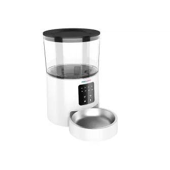 Easy Pet automatic pet feeder 4L for dogs and cats, Program from 3 to 6 meals/day, Control panel, Child lock, Dual power modes: USB cable/batteries (3xLR20/D not included), Transparent container, 20.5x32.1x32.6cm,  white
