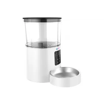 Easy Pet automatic pet feeder 4L for dogs and cats, Program from 3 to 6 meals/day, Control panel, Child lock, Dual power modes: USB cable/batteries (3xLR20/D not included), Transparent container, 20.5x32.1x32.6cm,  white