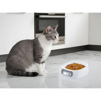 Easy Pet bowl with integrated scale for dry, wet food and fresh water; LCD display, Waterproof (IPX5), Bowl volume 0.6 litres, Liquid measurement function, Graduation 1g, White