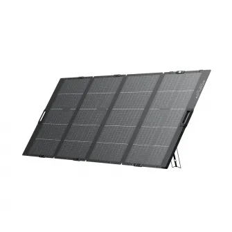 EcoFlow 400W Lightweight Portable Solar Panel, Bifacial Design, Rated Power:425 Watts, 3-angle (30Â°/45Â°/60Â°) adjustable stand and integrated solar angle guide, Cell type: N Type TOPCon monocrystalline silicon, Efficiency 25%, Folded: 659 x 967 x 36 mm,