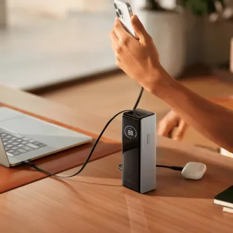 EcoFlow Rapid 25K Power Bank, 25.000mAh (90,00 Wh) Air-travel-friendly, 140W single port output, 170W total output, 2 Type-C ports: 140W, 1 USB-A port: 33W,  TFT Display, 157x54x58mm, 580g, 1 m drop resistant, Silver