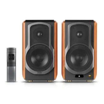 Edifier S1000W, Hi-Fi 2.0/ RMS 120W (2x60W), Bluetooth V5.0 (aptX), Three-amping, Audio in: two digital (Optical, Coaxial) & two analog (RCA), Apple Airplay, Amazon Alexa (*), TIDAL Connect (**), and Spotify Connect, remote control, wooden