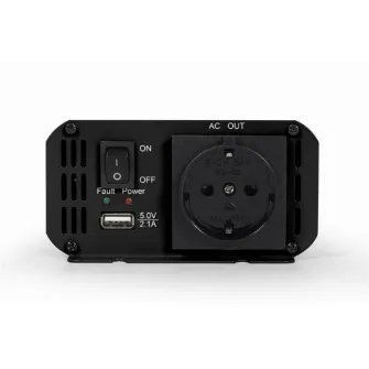 EnerGenie EG-PWC300-01, 12 V Car power inverter, 300 W, with USB port / 5V-2.1A, LED indicator, Input: 10-16 VDC (accumulator directly) - Output: 230 VAC +/- 10% at 50 Hz (+/-3Hz), modified sine wave
