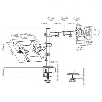 Gembird MA-DA-03,  Adjustable desk mount with monitor arm and notebook tray, Supports monitors up to 32