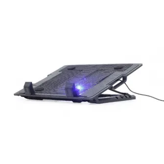 Gembird NBS-1F17T-01, Notebook cooling stand with height adjustment, up to 17, LED backlight in fans, Large 12 cm cooling fan, 11500 RPM ( 10 %) noise 10 dBA, Black