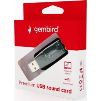 Gembird SC-USB2.0-01 Virtus Plus звуковая карта USB, разъемы: USB A-типа штекер, 3,5 мм стерео разъем для наушников, 3,5 мм вход для микрофона, 3,5 мм линейный вход, CMedia CM108B