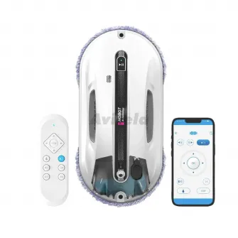 HOBOT Window Cleaning Robot  R3, Dual Ultrasonic Spray, Bio-mimicry Technology, AI Smart Route Plan for Through Cleaning, UPS anti-drop up to 20min, Long Power Cord (4m), Ultra-thin design, Remote control + Control via APP, Safety rope