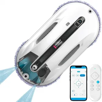 HOBOT Window Cleaning Robot  R3, Dual Ultrasonic Spray, Bio-mimicry Technology, AI Smart Route Plan for Through Cleaning, UPS anti-drop up to 20min, Long Power Cord (4m), Ultra-thin design, Remote control + Control via APP, Safety rope