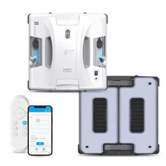 HOBOT Window Cleaning Robot  S7 Pro, Dual Mop Polish, Dual Ultrasonic Water Spray, AI Smart Route Plan for Through Cleaning, UPS anti-drop up to 20min, Long Power Cord (4m), Ultra-thin design, Remote control + Control via APP, Safety rope