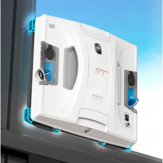 HOBOT Window Cleaning Robot  S7 Pro, Dual Mop Polish, Dual Ultrasonic Water Spray, AI Smart Route Plan for Through Cleaning, UPS anti-drop up to 20min, Long Power Cord (4m), Ultra-thin design, Remote control + Control via APP, Safety rope