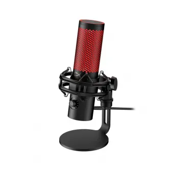 HyperX QuadCast 2, Black, Microphone for the streaming, Anti-Vibration shock mount, Tap-to-Mute sensor with LED indicator, Four selectable polar patterns, Internal pop filter, Built-in headphone jack, Cable length: 3m, Black/Red, USB