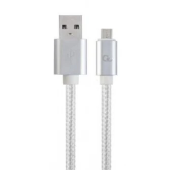 Кабель microUSB2.0 Хлопковая оплетка - 1,8м - Cablexpert CCB-mUSB2B-AMBM-6-S, Silver, Professional series, USB 2.0 A-plug на Micro B-plug, блистер
