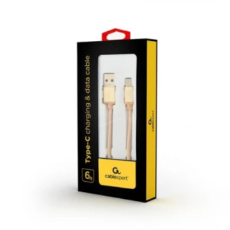 Кабель USB2.0/Type-C в хлопчатобумажной оплетке - 1,8 м - Cablexpert CCB-mUSB2B-AMCM-6-G, Gold, USB 2.0 A-plug - Type-C plug, блистер