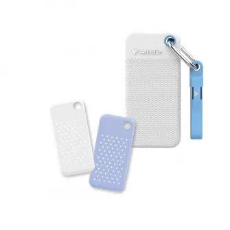 M.2 External SSD 1.0TB  Verbatim Pocket Colour Edition USB 3.2 Gen 2, White with 2 Rubber Sleeves (White & Light Blue), USB-C, Sequential Read/Write: up to 1000/1000 MB/s, Keyring and Cable Holder, Portable, Compact, Rugged and Perfect for travel, Ultra-l