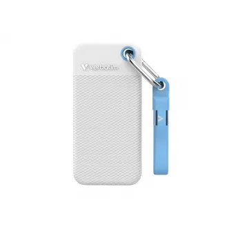 M.2 External SSD 1.0TB  Verbatim Pocket Colour Edition USB 3.2 Gen 2, White with 2 Rubber Sleeves (White & Light Blue), USB-C, Sequential Read/Write: up to 1000/1000 MB/s, Keyring and Cable Holder, Portable, Compact, Rugged and Perfect for travel, Ultra-l
