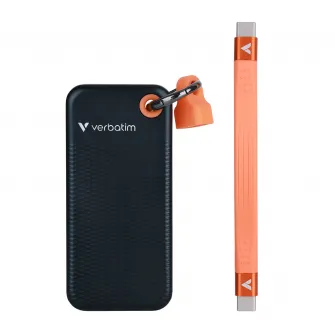 M.2 External SSD 1.0TB  Verbatim Pocket USB 3.2 Gen 2, Black/Orange, USB-C, Sequential Read/Write: up to 1000/1000 MB/s, Windows, Mac, Keyring and Cable Holder, Portable, Compact, Rugged and Perfect for travel, Ultra-lightweight, Cloth bag, Nero Backup S