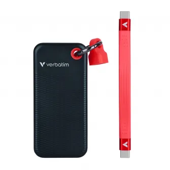 M.2 External SSD 1.0TB  Verbatim Pocket USB 3.2 Gen 2, Black/Red, USB-C, Sequential Read/Write: up to 1000/1000 MB/s, Windows, Mac, Keyring and Cable Holder, Portable, Compact, Rugged and Perfect for travel, Ultra-lightweight, Cloth bag, Nero Backup Soft