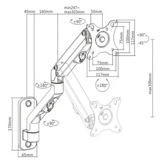 Monitor wall mount arm for 1 monitor up to 27