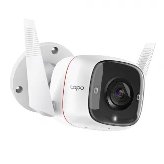 Outdoor IP Security Camera  TP-LINK Tapo TC65, White, (2304 x 1296) Ultra-High Definition, Wired or Wi-Fi, IP66 Weatherproof, Two-Way Audio, Motion Detection and Notifications, Infrared Night Vision Sensor, MicroSD up to 128GB