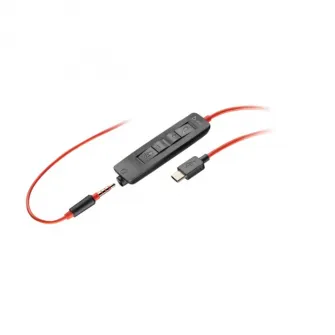 Poly Blackwire 5220 Stereo USB-C On-ear Headset +3.5mm Plug +USB-C/A Adapter, 20 Hz to 20 kHz, noise-cancelling microphone 100 Hz to 10 kHz, DSP, SoundGuard Digital, Call answer/end; Mute; Volume +/-,  travel case, cable length 217 cm, Black