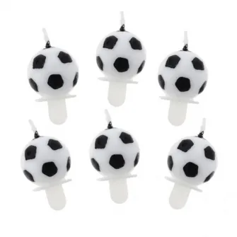 Set 6 lumanari aniversare pentru tort, model minge fotbal, alb/negru