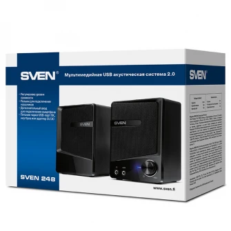 SVEN 248 Black (USB),  2.0 / 2x3W RMS, USB/DC 5V power supply, headphone jack, AUX input, 2.8