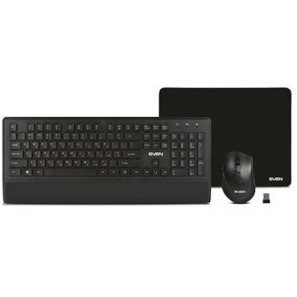 SVEN KB-C3800W, Wireless, Keyboard & Mouse & Mouse Pad, 2.4GHz, Multimedia Keyboard (104 keys, 12Fn-keys) + Mouse (5+1 keys (scroll wheel), 800/1200/1600dpi), Nano receiver, USB, Black
