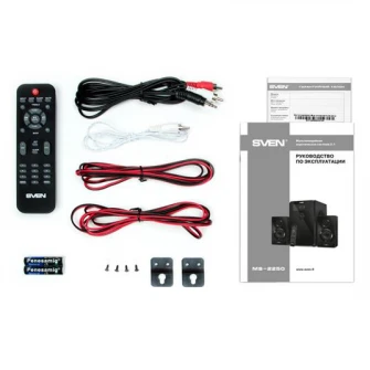 SVEN MS-2250 Black,  2.1 / 50W + 2x15W RMS, Bluetooth, FM-tuner, USB & SD card Input, Digital LED display, built-in clock, set the switch-off time, remote control, all wooden