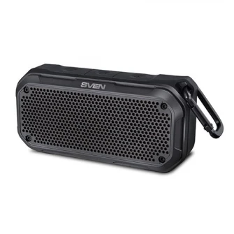 SVEN PS-240 Black, Bluetooth водонепроницаемый портативный динамик, 12 Вт RMS, защита от воды (IPx7), светодиодный дисплей, поддержка iPad и смартфона, FM-тюнер, USB и microSD, TWS, встроенный литиевый аккумулятор - 2000 мАч, возможность управления треки,
