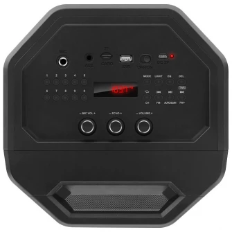 SVEN PS-650 Black, Bluetooth Portable Speaker, 50W RMS, Effective multi-colored lighting, LED display, FM tuner, USB & microSD, built-in lithium battery 2x4000 mAh, tracks control, AUX, RC, Optical, micro USB or 5V DC power supply