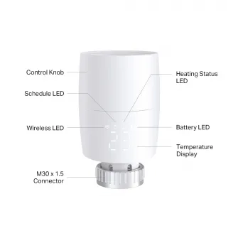 Thermostatic  TP-LINK Kasa KE100, White, Smart Thermostatic Radiator Valve, Hub Required (Kasa Hub KH100), Precise Temperature Control, Powerful Motor, Remote Control, Voice Control, Smart Schedule, Frost Protection, Install It Yourself
