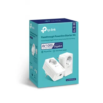 TP-LINK  TL-PA7017P Kit, AV1000 Powerline Adapter with AC Passthrough, Compact Size, 1000Mbps Powerline Datarate, 1 Gigabit LAN Port, HomePlug AV2, Green Powerline,  Plug and Play, Pair Button, Range 300 meters in house